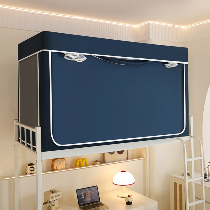 91家纺网 家纺一手货源 找家纺 世婕 2025新款高精密梭织强遮光学生宿舍卡通蚊帐 梭织-藏青