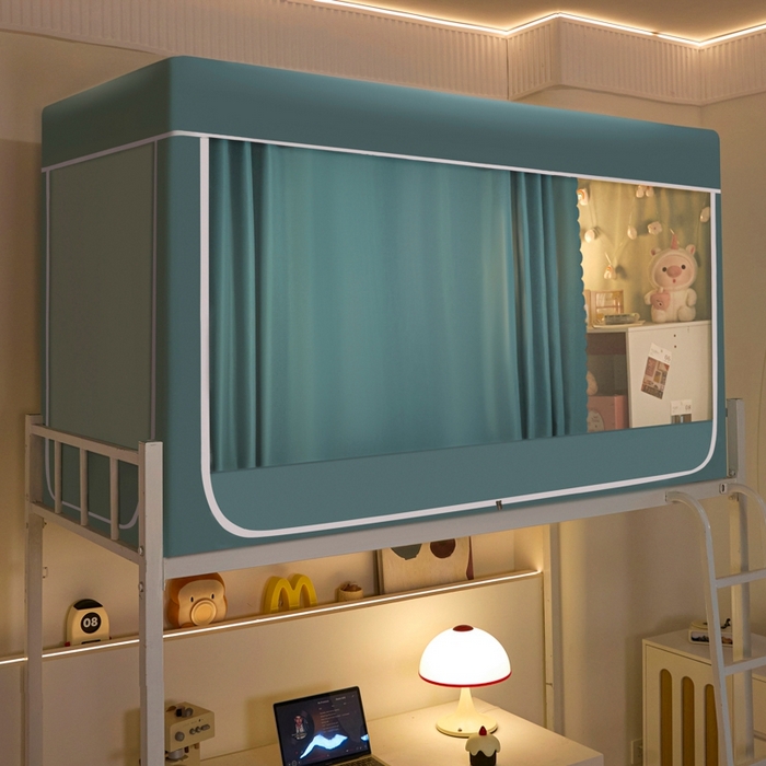 91家纺网 家纺一手货源 找家纺 世婕 2025新款高精密梭织强遮光学生宿舍卡通蚊帐 梭织-浅灰蓝