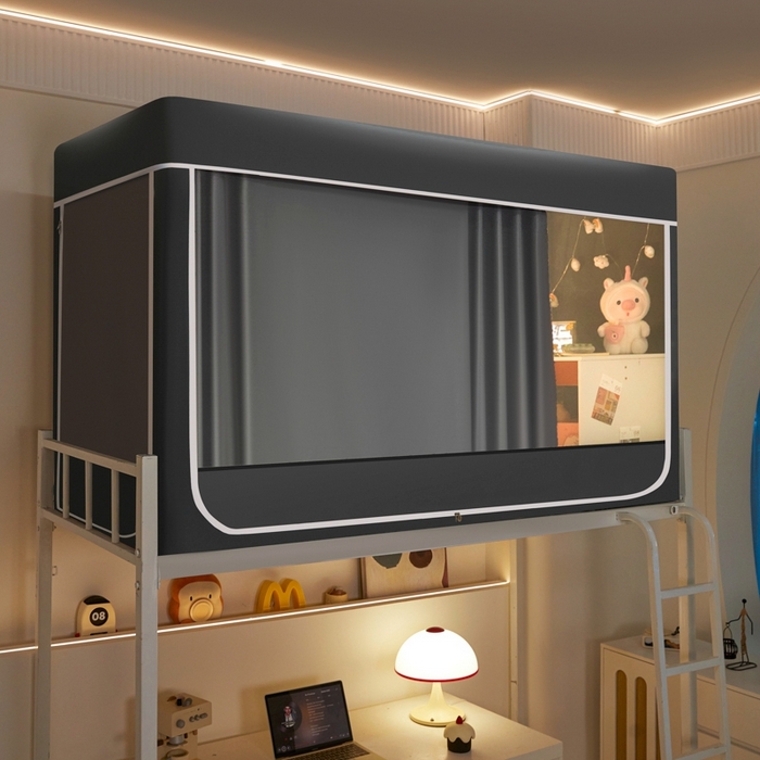 91家纺网 家纺一手货源 找家纺 世婕 2025新款高精密梭织强遮光学生宿舍卡通蚊帐 梭织-深灰