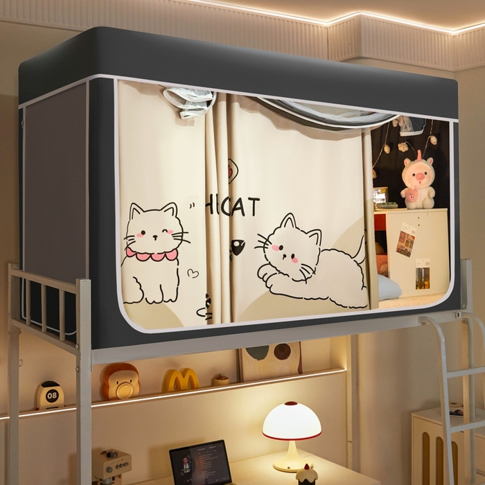 91家纺网 家纺一手货源 找家纺 世婕 2025新款高精密梭织强遮光学生宿舍卡通蚊帐 梭织-你好猫咪