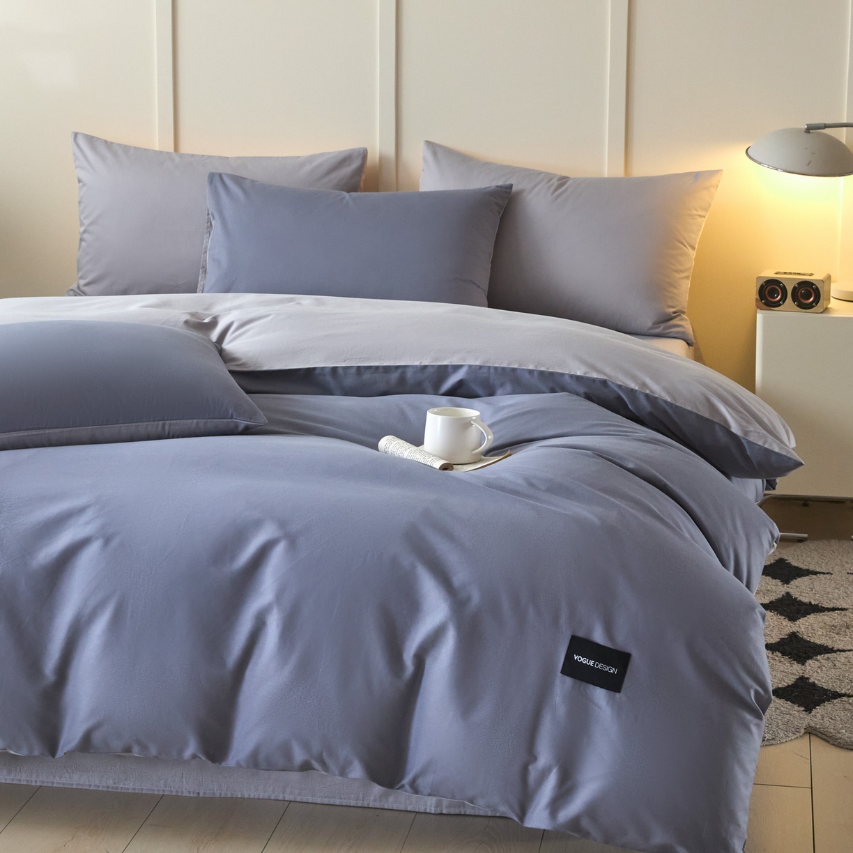 91家纺网 家纺一手货源 找家纺 乐美家纺 2025新款全棉双拼单被套 布鲁兰+石灰