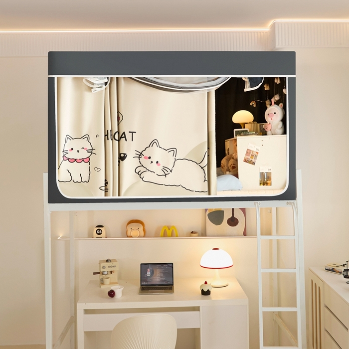 91家纺网 家纺一手货源 找家纺 世婕 2025新款高精密梭织强遮光学生宿舍卡通蚊帐 梭织-你好猫咪