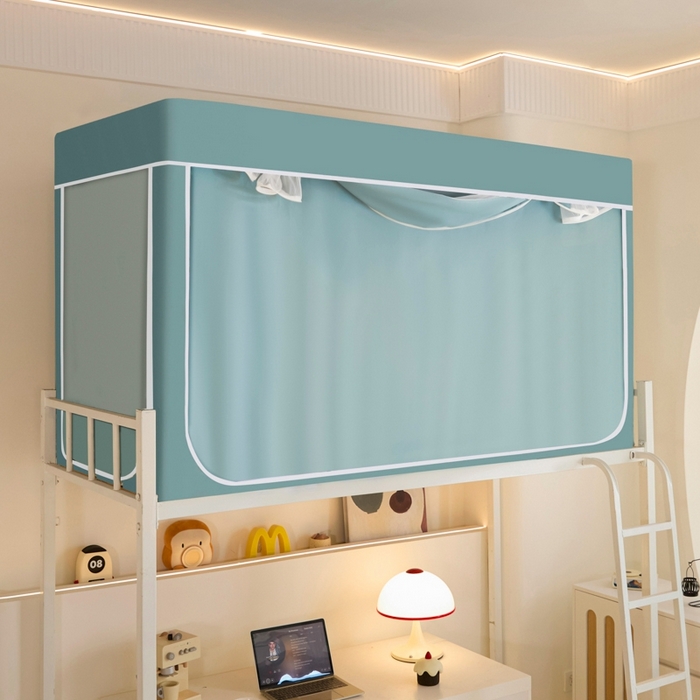 91家纺网 家纺一手货源 找家纺 世婕 2025新款高精密梭织强遮光学生宿舍卡通蚊帐 梭织-浅灰蓝