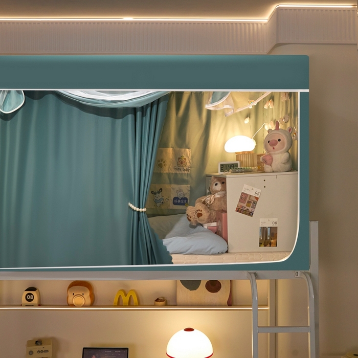 91家纺网 家纺一手货源 找家纺 世婕 2025新款高精密梭织强遮光学生宿舍卡通蚊帐 梭织-浅灰蓝