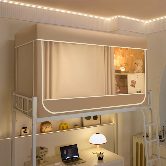 91家纺网 家纺一手货源 找家纺 世婕 2025新款高精密梭织强遮光学生宿舍卡通蚊帐 梭织-香槟