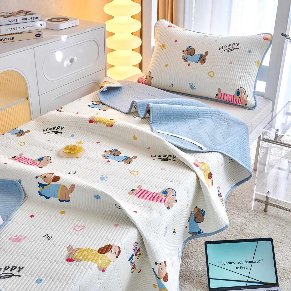 91家纺网 家纺一手货源 找家纺 X猫先生 2025小清新全棉学生床盖-新增花型 萌汪甜梦