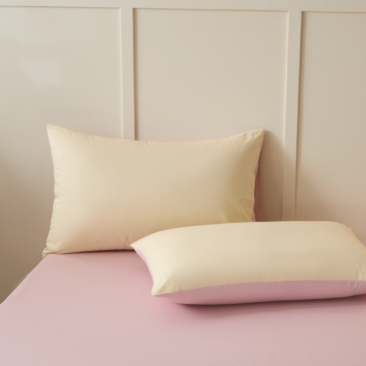 91家纺网 家纺一手货源 找家纺 乐美家纺 2025新款全棉双拼单被套 芝士黄+芍药粉