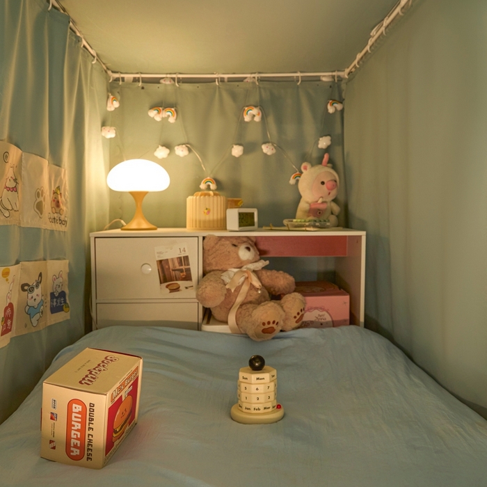 91家纺网 家纺一手货源 找家纺 世婕 2025新款高精密梭织强遮光学生宿舍卡通蚊帐 梭织-浅灰蓝