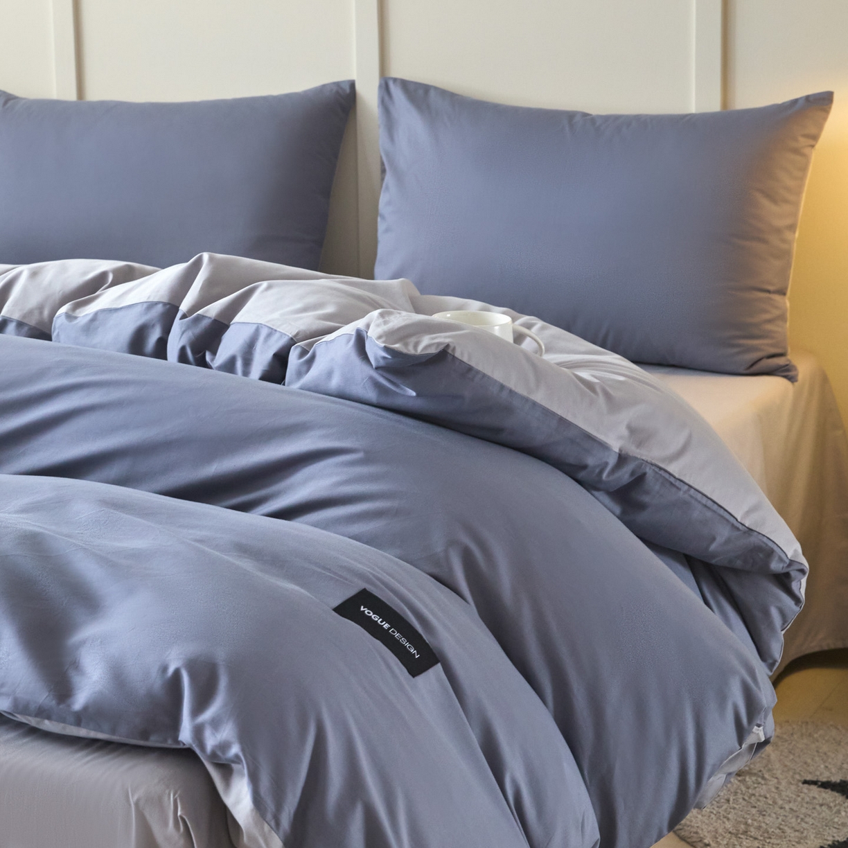 91家纺网 家纺一手货源 找家纺 乐美家纺 2025新款全棉双拼单被套 布鲁兰+石灰