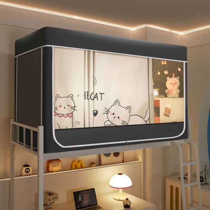 91家纺网 家纺一手货源 找家纺 世婕 2025新款高精密梭织强遮光学生宿舍卡通蚊帐 梭织-你好猫咪