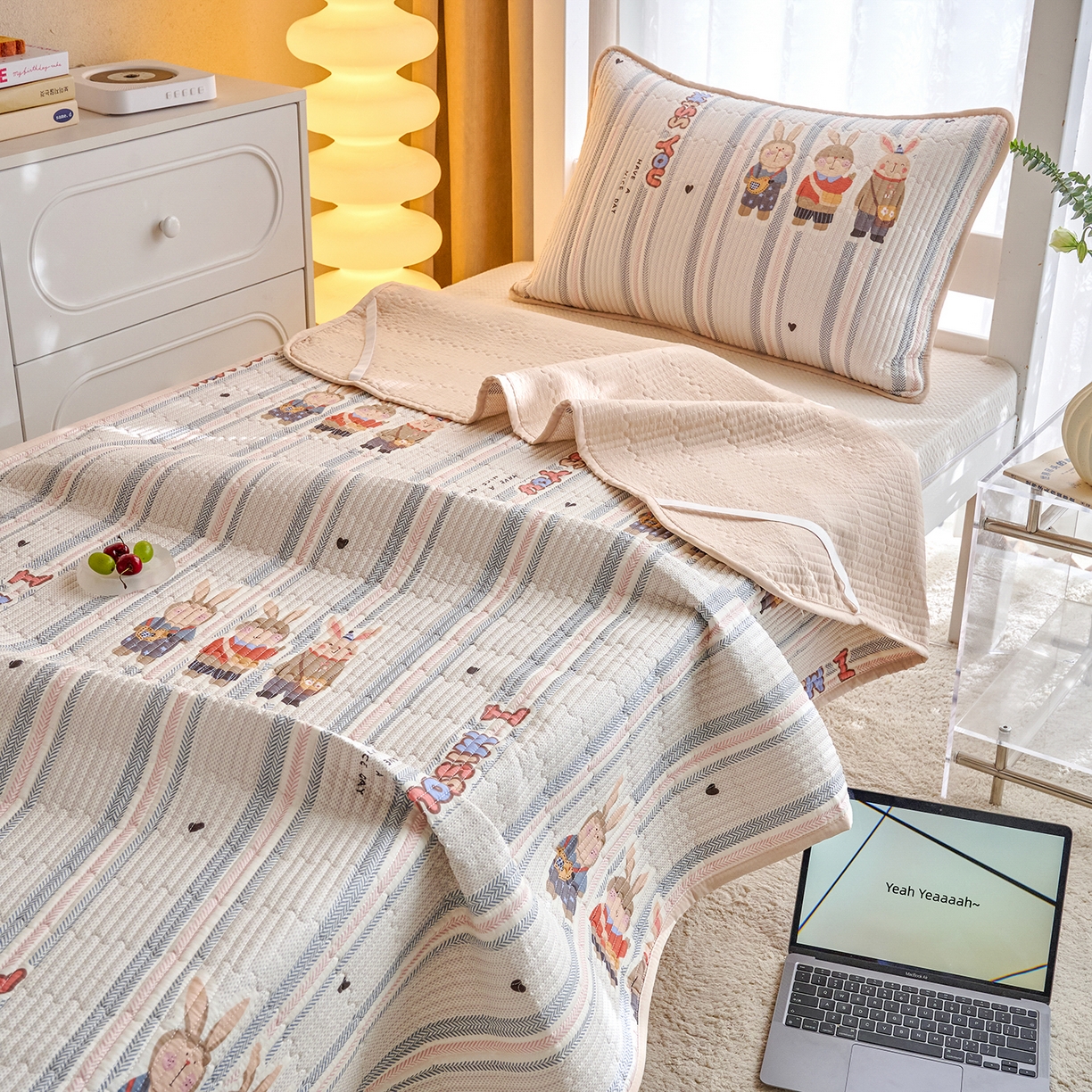 91家纺网 家纺一手货源 找家纺 X猫先生 2025小清新全棉学生床盖-新增花型 森岛精灵