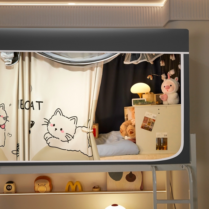 91家纺网 家纺一手货源 找家纺 世婕 2025新款高精密梭织强遮光学生宿舍卡通蚊帐 梭织-你好猫咪