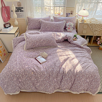 水木坊 2025新款皱皱双层纱镂空花边四件套 雅韵