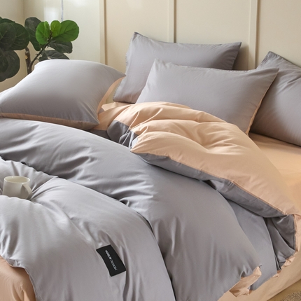 乐美家纺 2025新款全棉双拼单被套 石灰+米杏