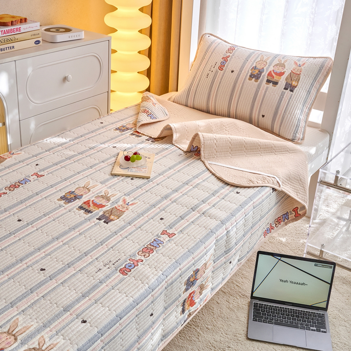 91家纺网 家纺一手货源 找家纺 X猫先生 2025小清新全棉学生床盖-新增花型 森岛精灵