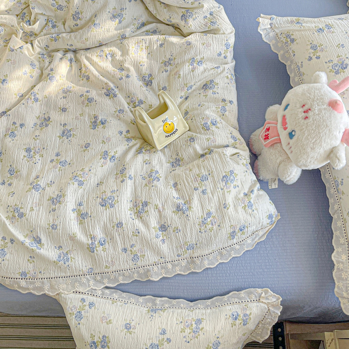 91家纺网 家纺一手货源 找家纺 水木坊 2025新款皱皱双层纱镂空花边四件套 一帘幽梦