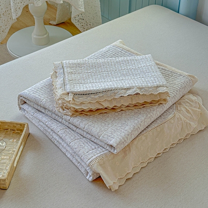 源舜家纺 2025新款斜纹长绒棉全棉镂空花边床盖三件套 斜纹-紫妃