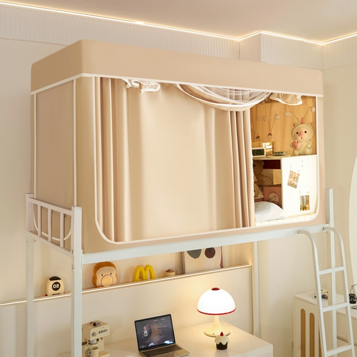 91家纺网 家纺一手货源 找家纺 世婕 2025新款高精密梭织强遮光学生宿舍卡通蚊帐 梭织-香槟