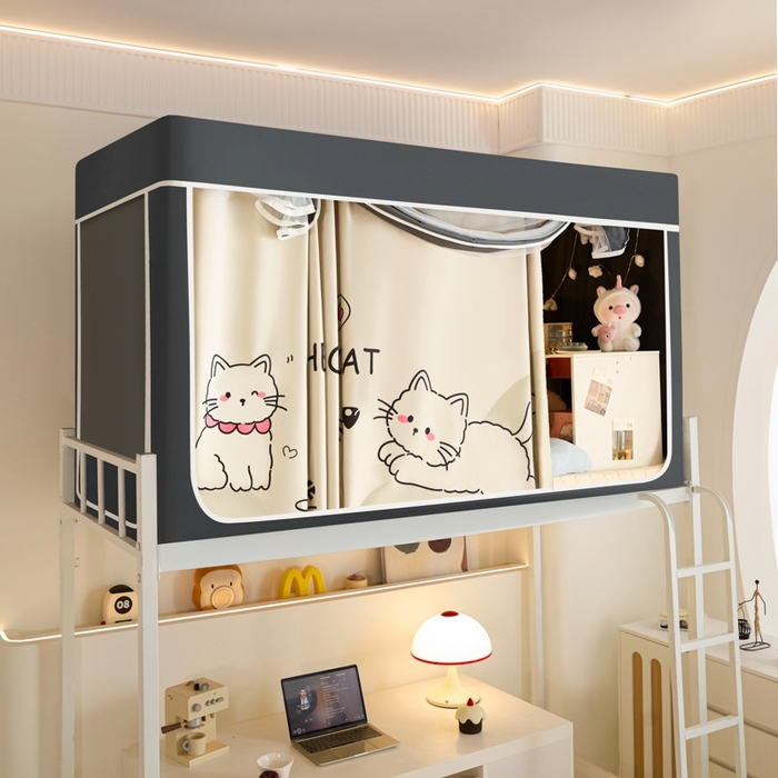 91家纺网 家纺一手货源 找家纺 世婕 2025新款高精密梭织强遮光学生宿舍卡通蚊帐 梭织-你好猫咪