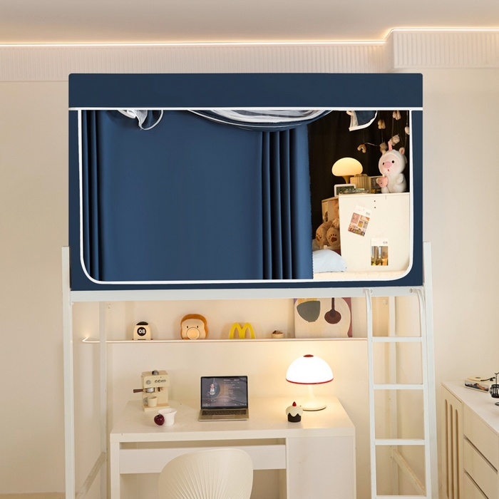 91家纺网 家纺一手货源 找家纺 世婕 2025新款高精密梭织强遮光学生宿舍卡通蚊帐 梭织-藏青