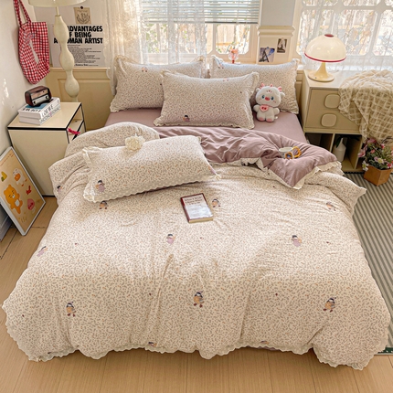 水木坊 2025新款皱皱双层纱镂空花边四件套 娜美布蕾