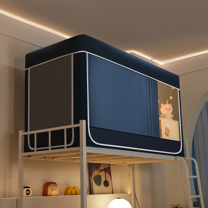 91家纺网 家纺一手货源 找家纺 世婕 2025新款高精密梭织强遮光学生宿舍卡通蚊帐 梭织-藏青