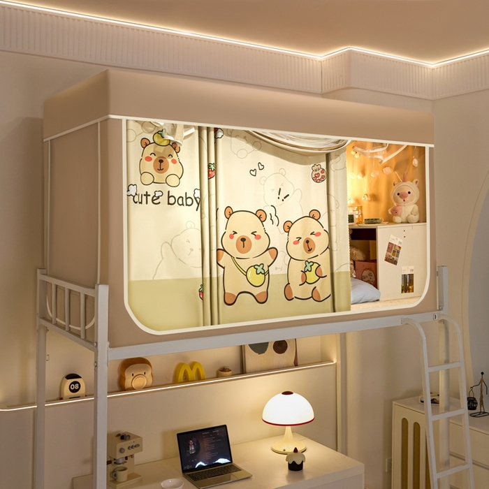 91家纺网 家纺一手货源 找家纺 世婕 2025新款高精密梭织强遮光学生宿舍卡通蚊帐 梭织-卡皮巴拉