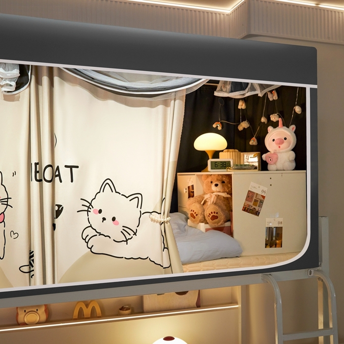 91家纺网 家纺一手货源 找家纺 世婕 2025新款高精密梭织强遮光学生宿舍卡通蚊帐 梭织-你好猫咪