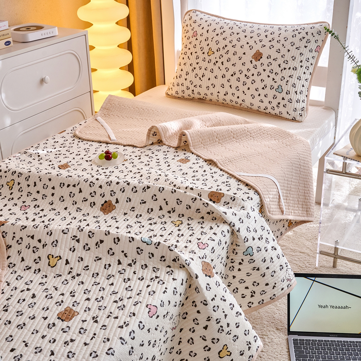 91家纺网 家纺一手货源 找家纺 X猫先生 2025小清新全棉学生床盖-新增花型 豹纹小熊
