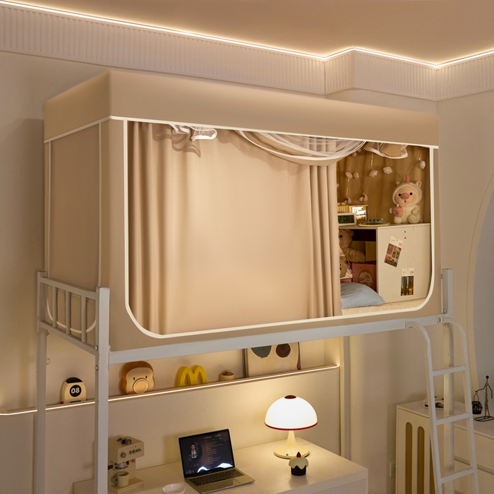 91家纺网 家纺一手货源 找家纺 世婕 2025新款高精密梭织强遮光学生宿舍卡通蚊帐 梭织-香槟