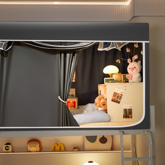 91家纺网 家纺一手货源 找家纺 世婕 2025新款高精密梭织强遮光学生宿舍卡通蚊帐 梭织-深灰