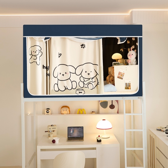 91家纺网 家纺一手货源 找家纺 世婕 2025新款高精密梭织强遮光学生宿舍卡通蚊帐 梭织-快乐小狗