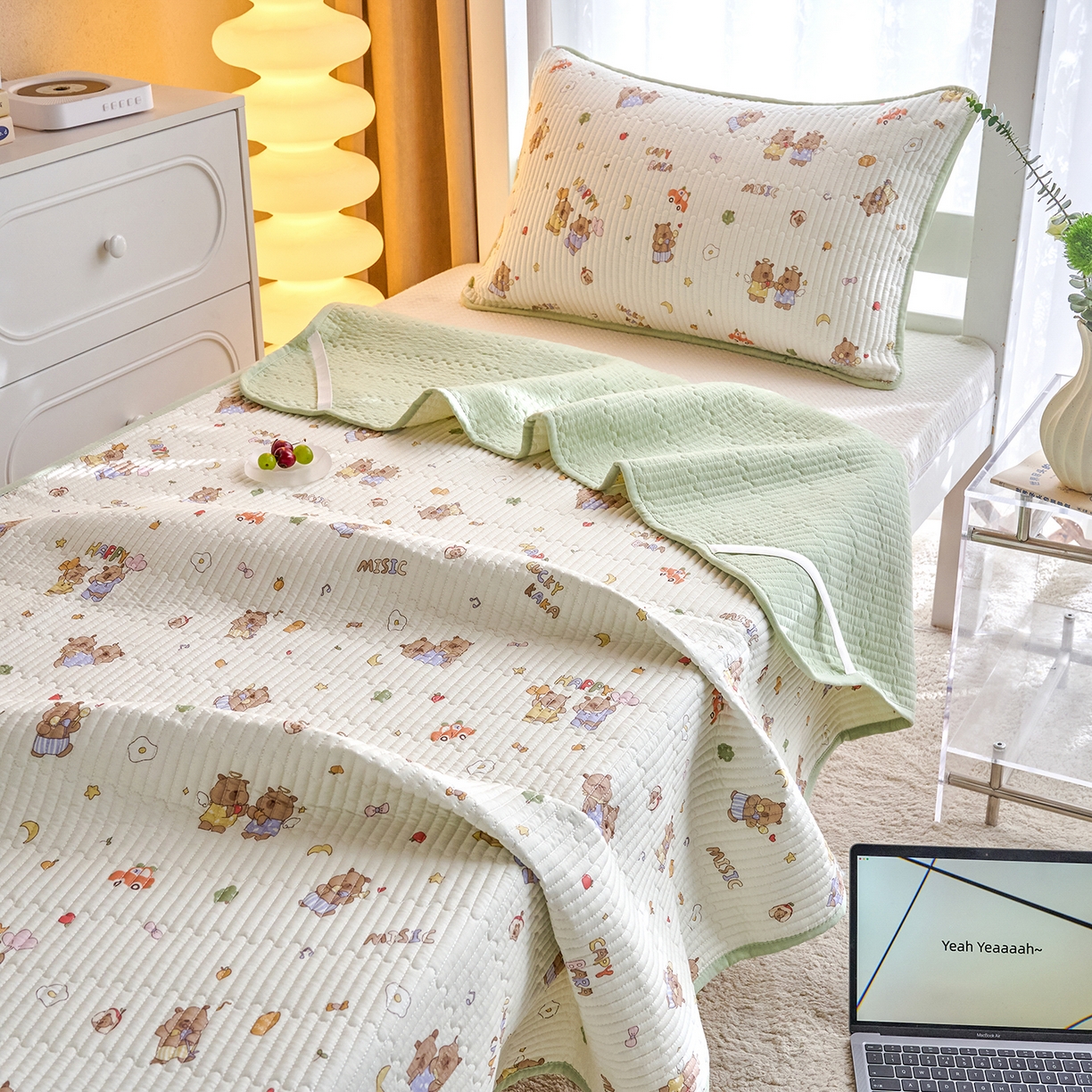 91家纺网 家纺一手货源 找家纺 X猫先生 2025小清新全棉学生床盖-新增花型 音乐卡皮