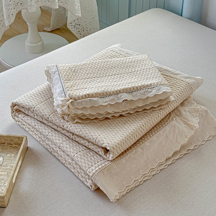 源舜家纺 2025新款斜纹长绒棉全棉镂空花边床盖三件套 斜纹-莱夕