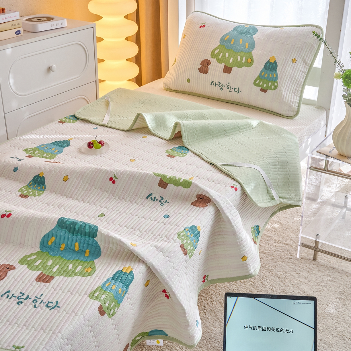 91家纺网 家纺一手货源 找家纺 X猫先生 2025小清新全棉学生床盖-新增花型 奇趣森林