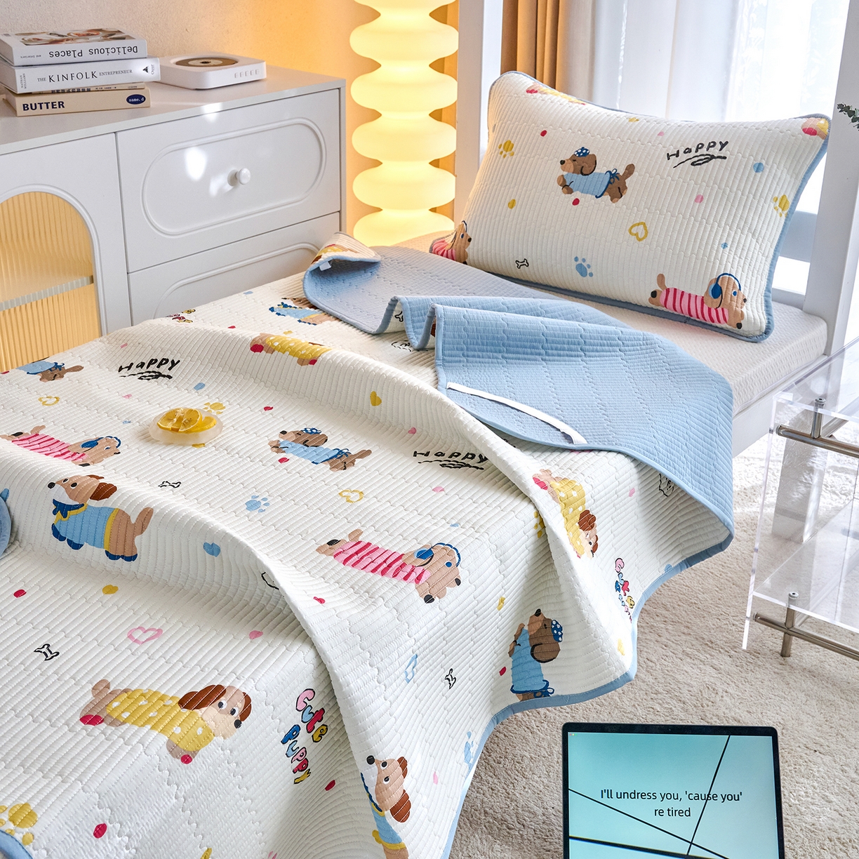 91家纺网 家纺一手货源 找家纺 X猫先生 2025小清新全棉学生床盖-新增花型 萌汪甜梦