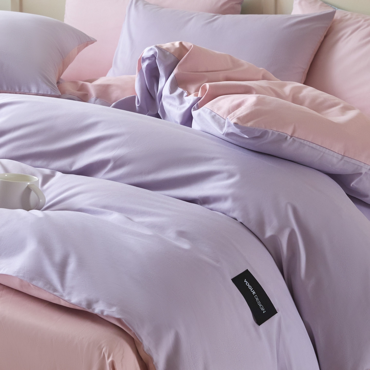 91家纺网 家纺一手货源 找家纺 乐美家纺 2025新款全棉双拼单被套 丁香紫+芍药粉