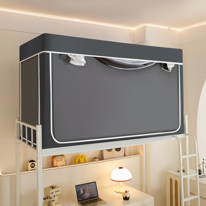 91家纺网 家纺一手货源 找家纺 世婕 2025新款高精密梭织强遮光学生宿舍卡通蚊帐 梭织-深灰