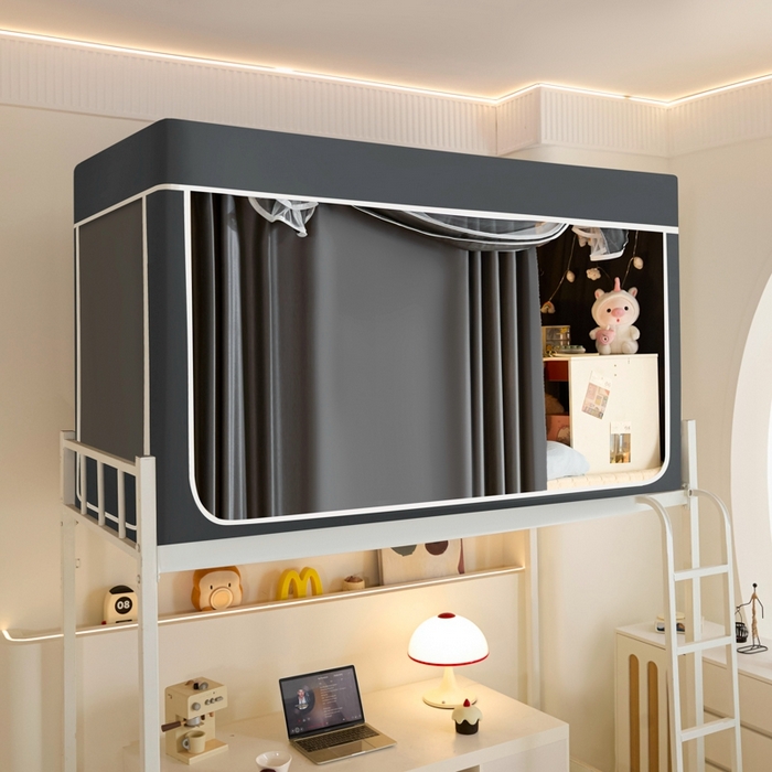 91家纺网 家纺一手货源 找家纺 世婕 2025新款高精密梭织强遮光学生宿舍卡通蚊帐 梭织-深灰