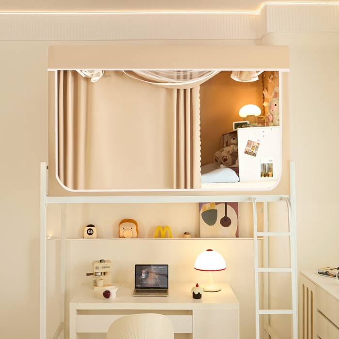 91家纺网 家纺一手货源 找家纺 世婕 2025新款高精密梭织强遮光学生宿舍卡通蚊帐 梭织-香槟