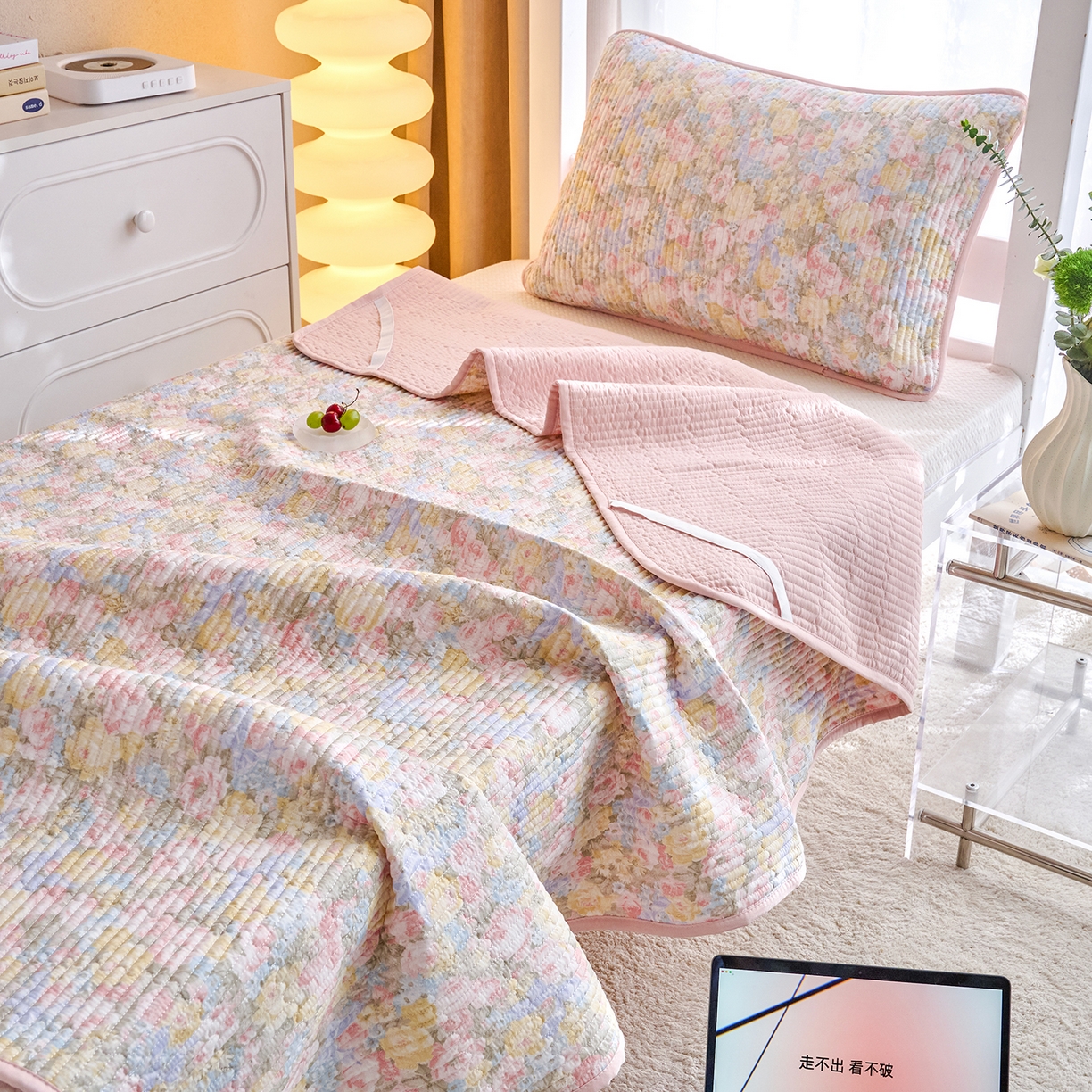 91家纺网 家纺一手货源 找家纺 X猫先生 2025小清新全棉学生床盖-新增花型 暖阳绿意