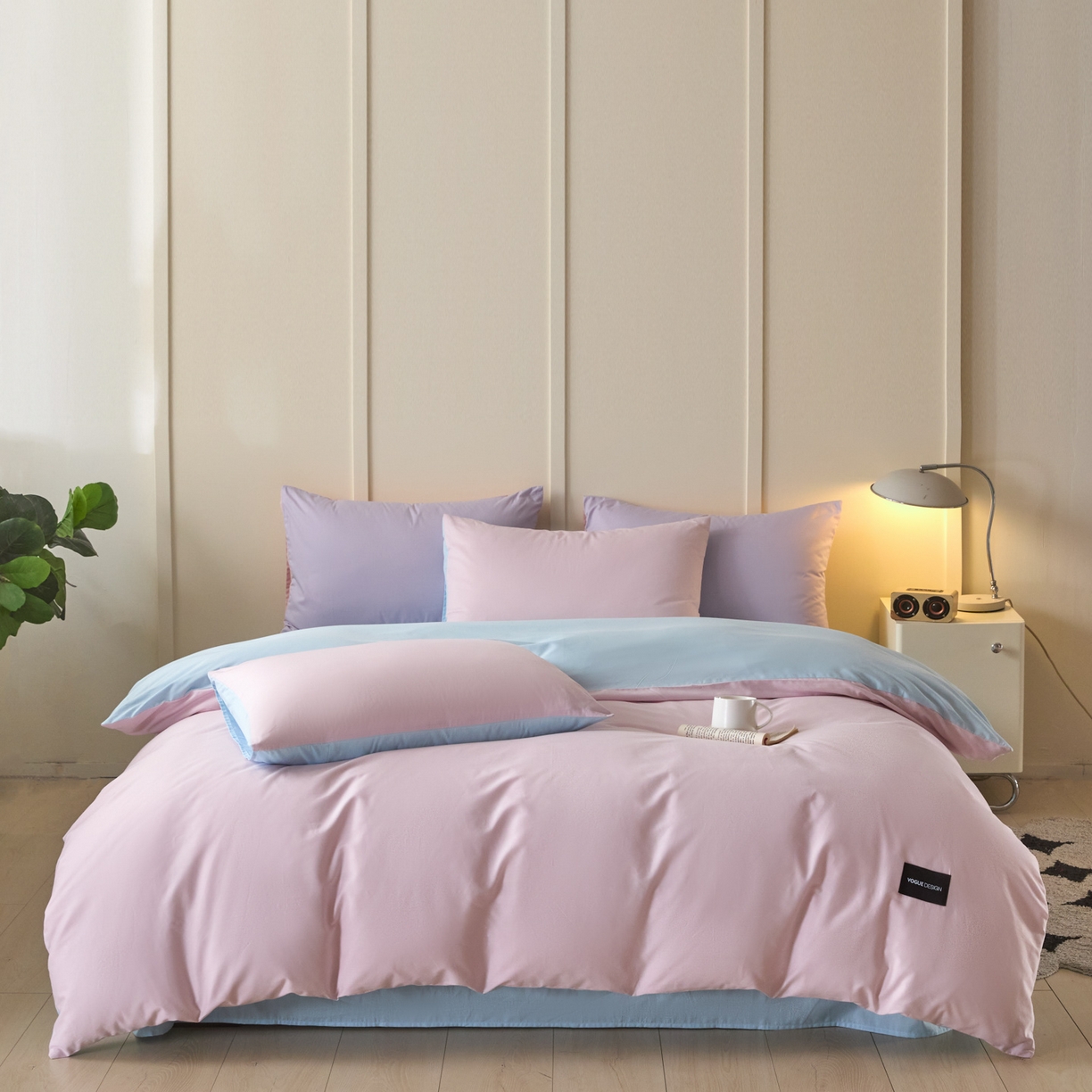 91家纺网 家纺一手货源 找家纺 乐美家纺 2025新款全棉双拼单被套 微微紫+粉末蓝