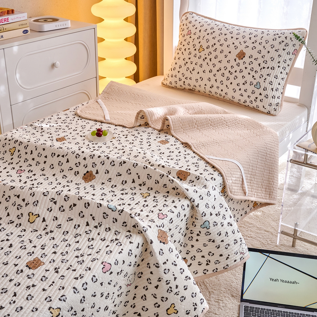 91家纺网 家纺一手货源 找家纺 X猫先生 2025小清新全棉学生床盖-新增花型 豹纹小熊