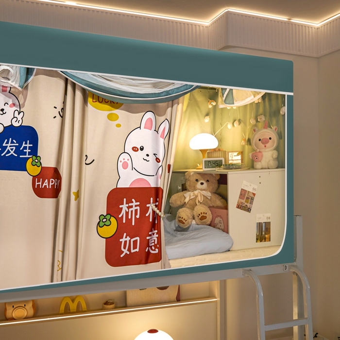 91家纺网 家纺一手货源 找家纺 世婕 2025新款高精密梭织强遮光学生宿舍卡通蚊帐 梭织-柿柿如意