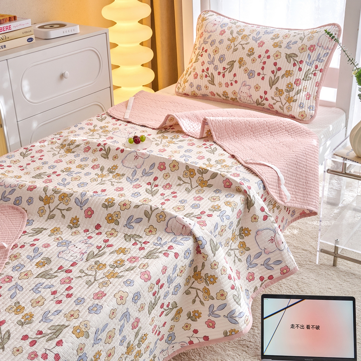 91家纺网 家纺一手货源 找家纺 X猫先生 2025小清新全棉学生床盖-新增花型 花语兔兔