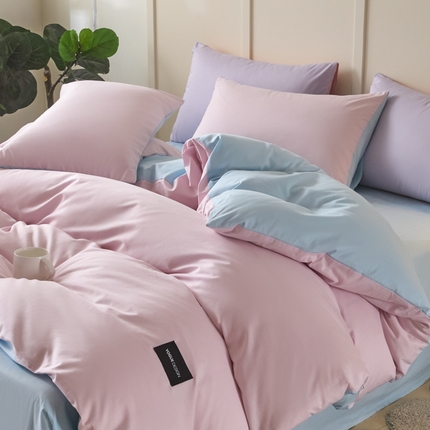 91家纺网 家纺一手货源 找家纺 乐美家纺 2025新款全棉双拼单被套 微微紫+粉末蓝