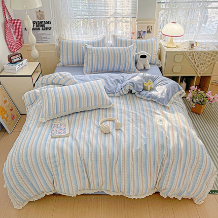 91家纺网 家纺一手货源 找家纺 （总）水木坊 2025新款皱皱双层纱镂空花边四件套