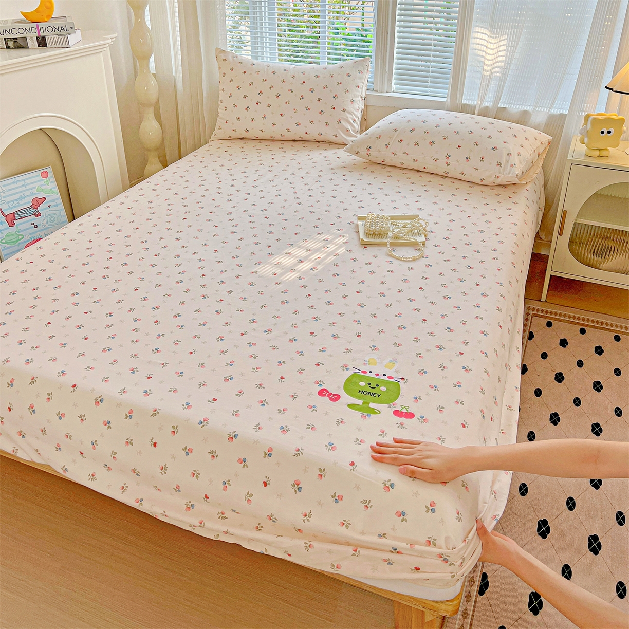 91家纺网 家纺一手货源 找家纺 （总）有间小屋 2025新款全棉纯棉水洗棉单品系列床笠单件-单床笠