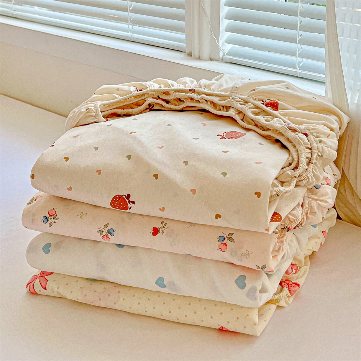 91家纺网 家纺一手货源 找家纺 （总）有间小屋 2025新款全棉纯棉水洗棉单品系列床笠单件-单床笠