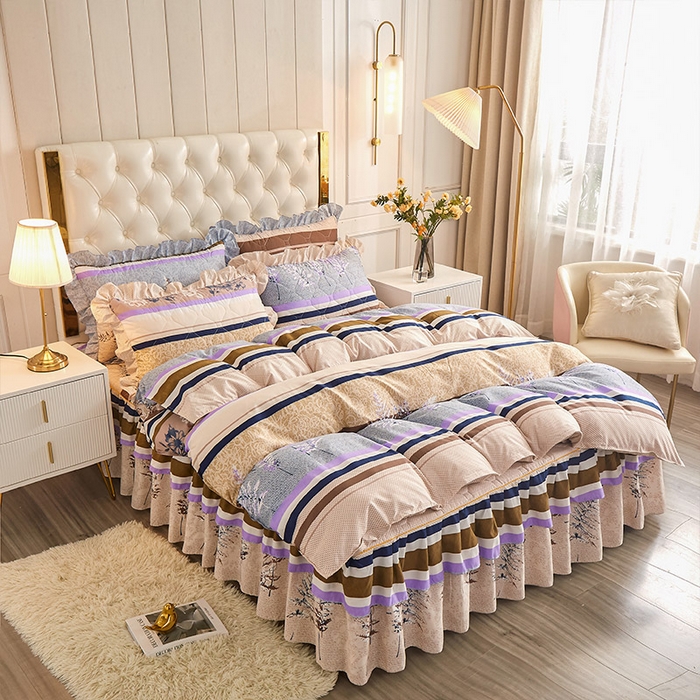 91家纺网 家纺一手货源 找家纺 （总）雨田 2021新款韩版双边夹棉床裙四件套